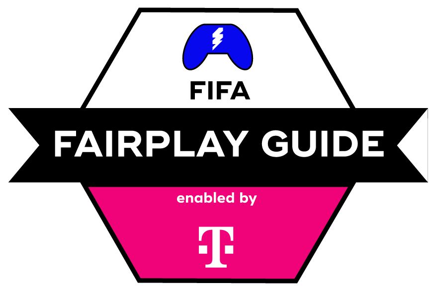 Logo des FIFA Fairplay Guides - Kombination aus FIFA Logo, Schriftzug: Fairplay Guide & Telekom Logo