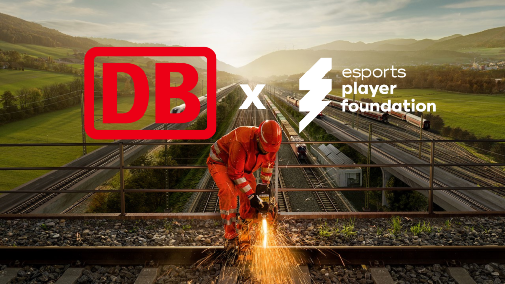 Eine Duale Karriere bei der Deutschen Bahn wird symbolisch durch die Einblendung der beiden Logos auf einem Bild, bei dem ein Arbeiter eine Schiene bearbeitet, dargestellt.